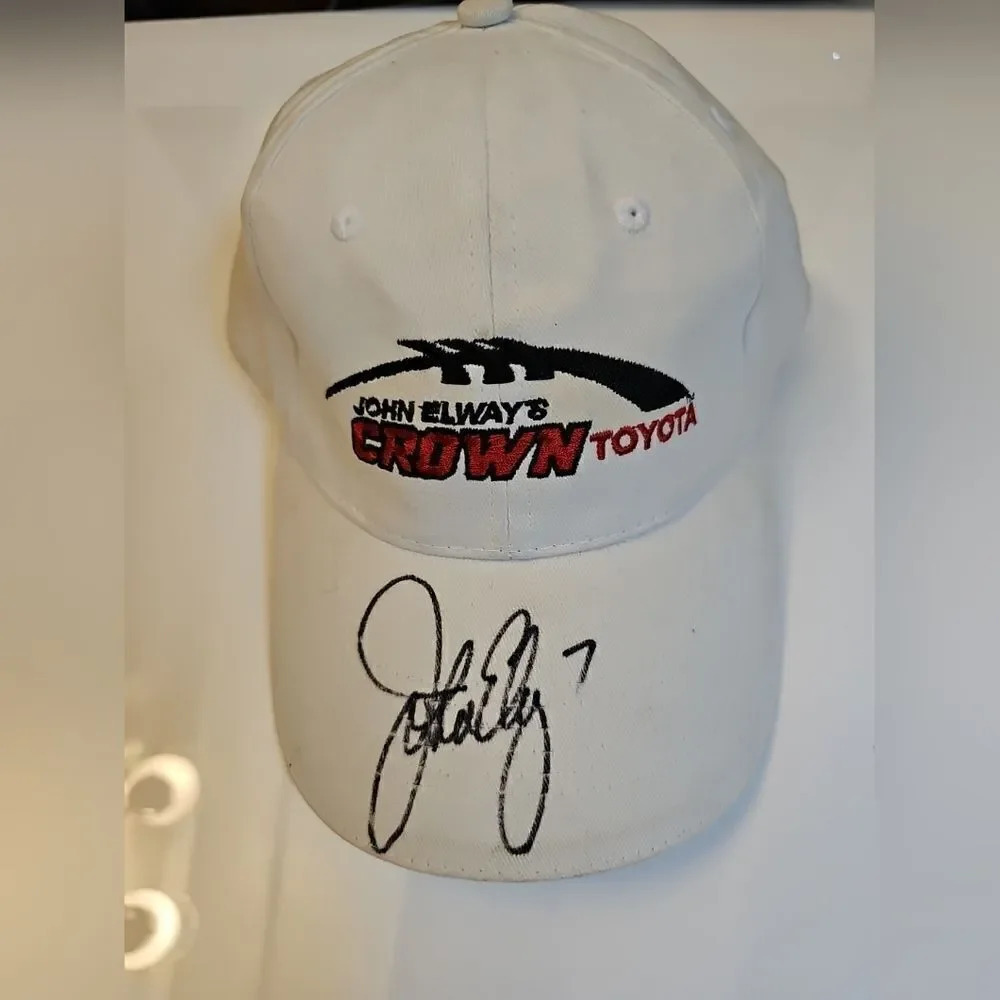John Elway Autographed Cap CROWN TOYOTA Hat NFL Denver Broncos Vintage